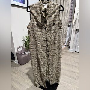 Vintage Dress Barn Long Form Sleeveless Black, Brown, Cream Boho Dress, Sz 14